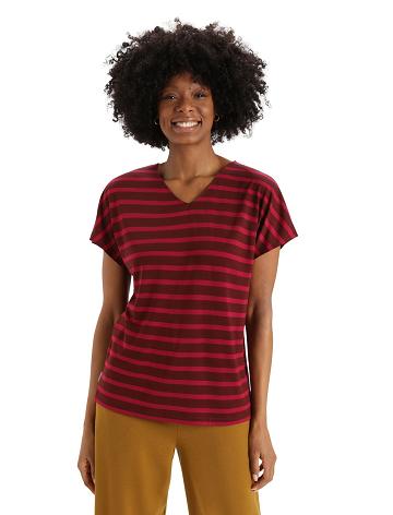 T Shirts Icebreaker Merino Drayden Reversible Corta Sleeve Top Stripe Femme Rose | FR 1606CTVE